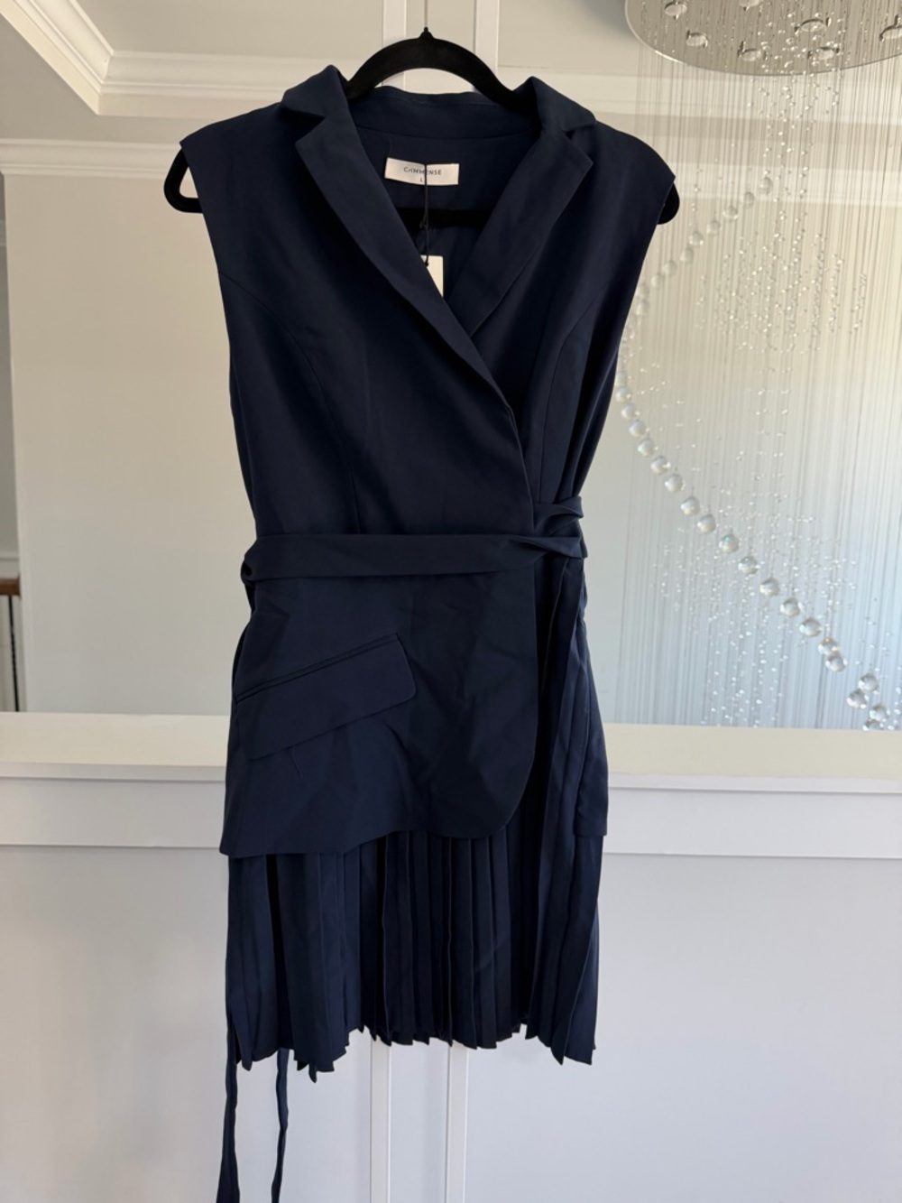 Commense Belted Navy Pleated Blazer Dress - Picture 4 of 8